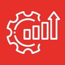 icone rouge avec engrenage et graphique blanc à l'intérieur 