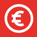 icone rouge avec sigle euro en blanc à l'intérieur 
