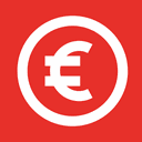 icone rouge avec sigle euro en blanc à l'intérieur