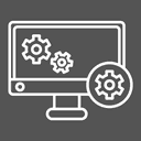 icone gris avec ordinateur et engrenage blanc à l'intérieur