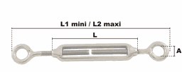 Dimensions tendeur avec deux anneaux en inox 