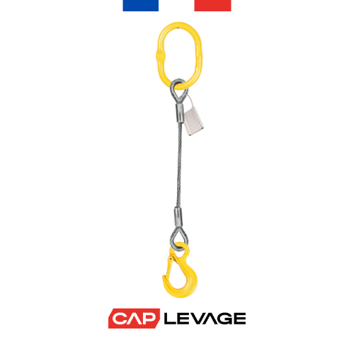 Elingue cable de levage 1 brins avec crochet a linguet