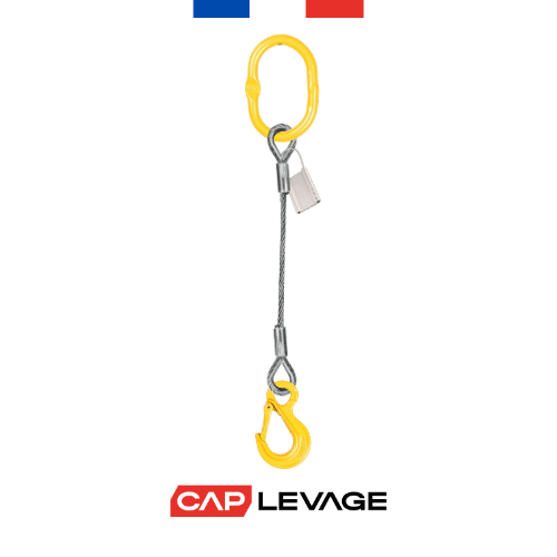 Elingue cable de levage  1 brins avec crochet a linguet