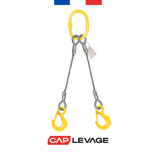 Elingue cable de levage deux brins avec crochet a linguet