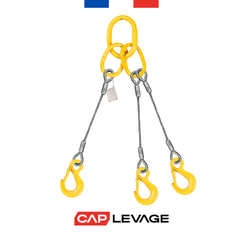 Elingue cable 3 brins avec crochet a linguet