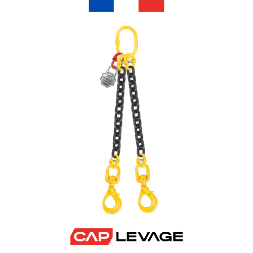 ELINGUE CHAINE 2 BRINS D13 CROCHET AUTOMATIQUE TOURNANT CMU 7.5 T GRADE 80