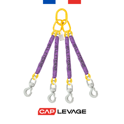 ÉLINGUE TEXTILE 4 BRINS CROCHET A LINGUET TOURNANT CMU 2.1 T GRADE 80